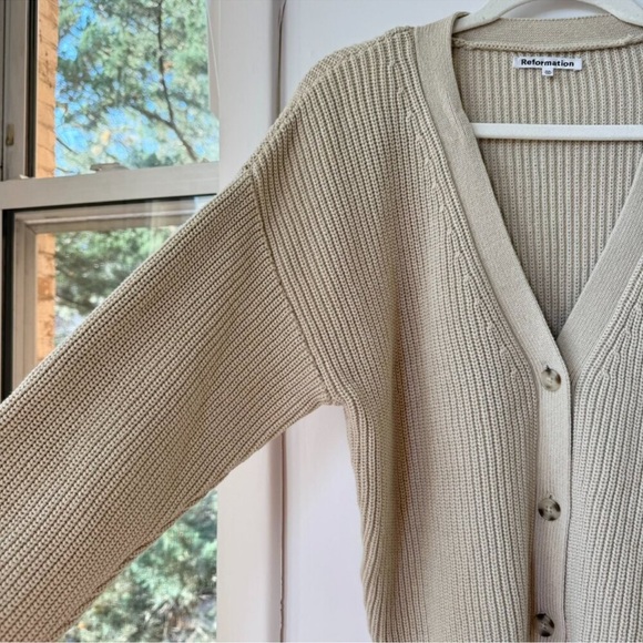 Reformation Jessa Knit Cardigan Sweater 100% Cotton Cream Small - Picture 3 of 11